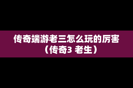 传奇端游老三怎么玩的厉害（传奇3 老生）