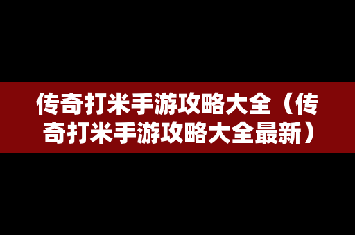 传奇打米手游攻略大全（传奇打米手游攻略大全最新）