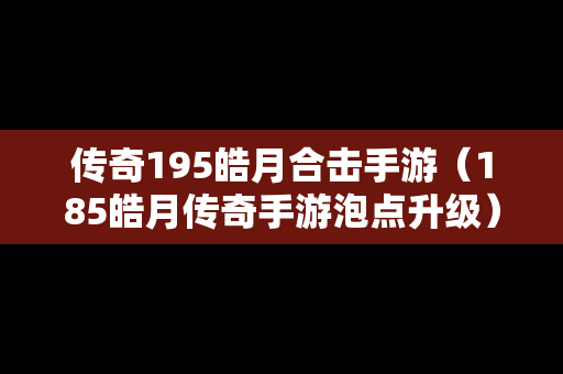 传奇195皓月合击手游（185皓月传奇手游泡点升级）