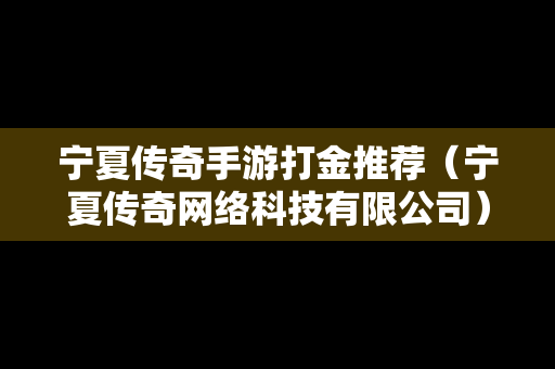 宁夏传奇手游打金推荐（宁夏传奇网络科技有限公司）