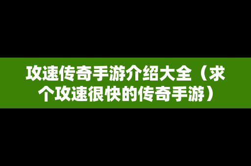 攻速传奇手游介绍大全（求个攻速很快的传奇手游）
