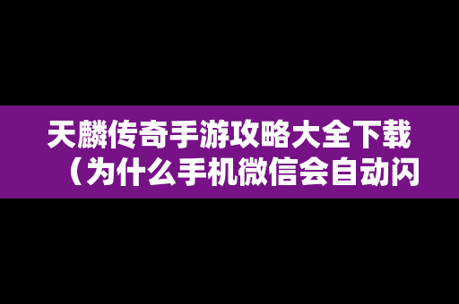 天麟传奇手游攻略大全下载（为什么手机微信会自动闪退）