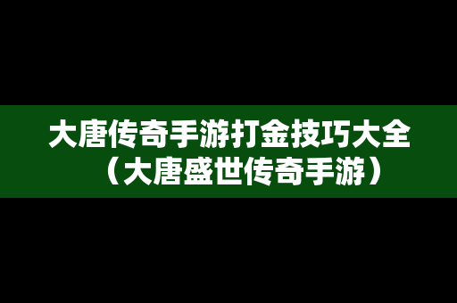 大唐传奇手游打金技巧大全（大唐盛世传奇手游）