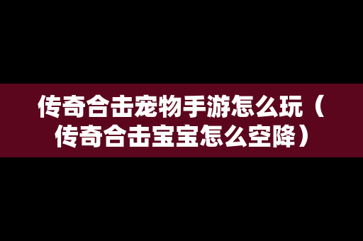 传奇合击宠物手游怎么玩（传奇合击宝宝怎么空降）