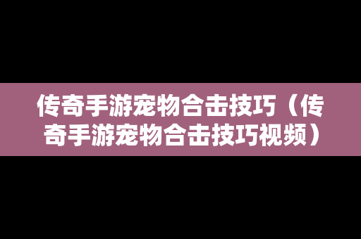 传奇手游宠物合击技巧（传奇手游宠物合击技巧视频）